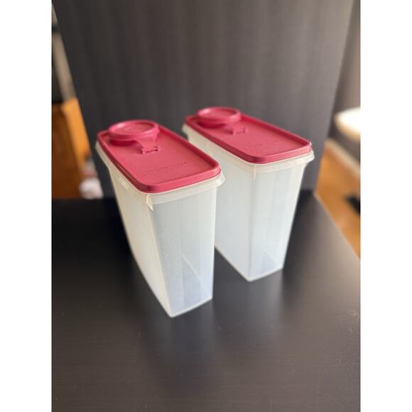 Tupperware Other - Vintage Tupperware Pour All Set 2 Raspberry Pink Lids Cereal Flour Storage